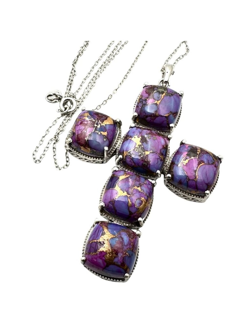 Purple Mohave Turquoise Sterling Silver Cross Pendant Necklace
